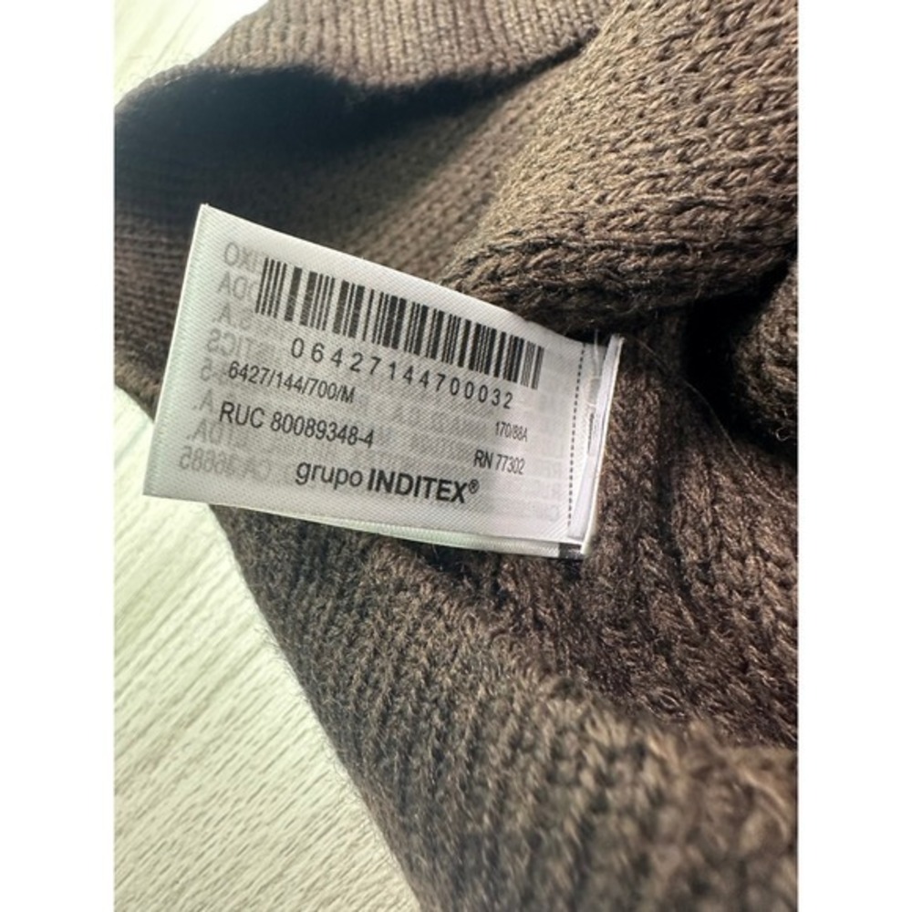ZARA Women's Brown Knit Cardigan Gold Button Pockets Crew Neck Size M - Picture 11 of 15